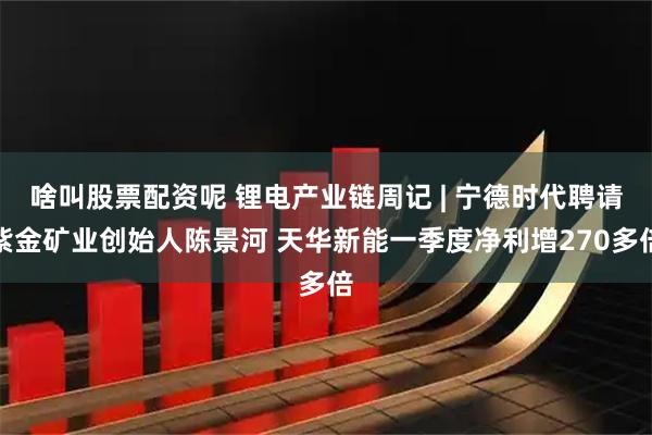 啥叫股票配资呢 锂电产业链周记 | 宁德时代聘请紫金矿业创始人陈景河 天华新能一季度净利增270多倍